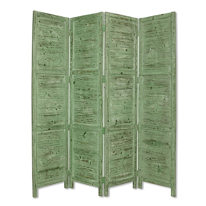 84" Green Rustic Wood Folding Four Panel Screen Room Divider - Homeroots