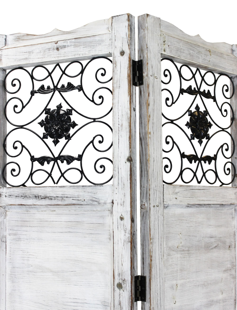 Gray Wash 4 Panel With Scroll Work Room Divider Screen - Homeroots - Flyclothing LLC