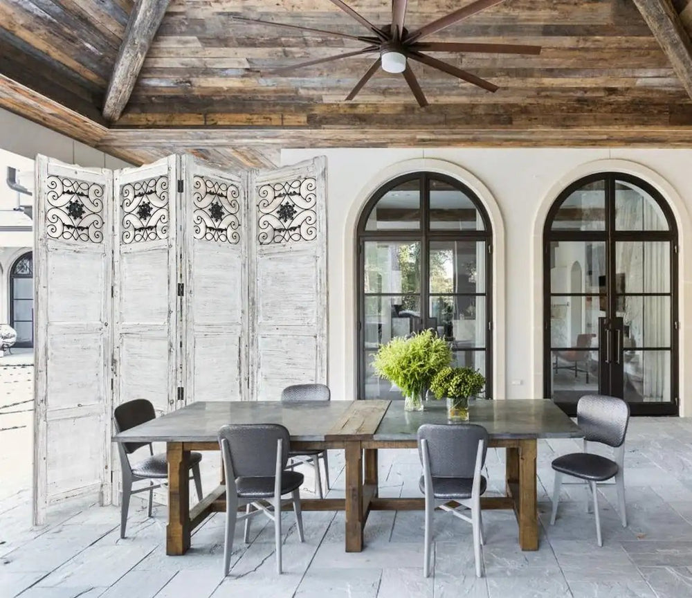 Gray Wash 4 Panel With Scroll Work Room Divider Screen - Homeroots - Flyclothing LLC