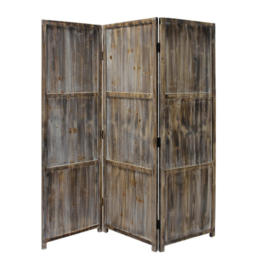 1" x 63" x 72" Brown 3 Panel Solid Wood Fortress  Screen - Homeroots