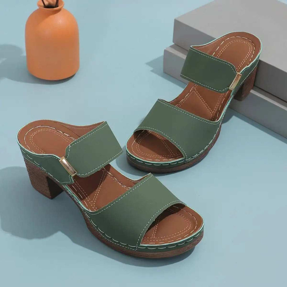PU Leather Block Heel Sandals - Trendsi - Flyclothing LLC