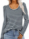 Striped Round Neck Long Sleeve T-Shirt - Trendsi - Flyclothing LLC