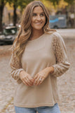 Waffle-Knit Round Neck Long Sleeve Blouse - Trendsi - Flyclothing LLC