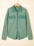 Waffle Knit Vintage Patchwork Button Up Loose Shirt - Trendsi - Flyclothing LLC