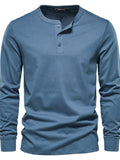 Men's Full Size Quarter Button Round Neck Long Sleeve T-Shirt Plus Size - Trendsi - Flyclothing LLC