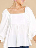 Smocked Square Neck Flounce Sleeve Blouse - Trendsi - Flyclothing LLC