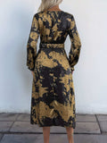 Perfee Printed Surplice Long Sleeve Midi Dress - Trendsi - Flyclothing LLC