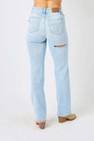 Judy Blue Full Size High Waist Distressed Straight Jeans - Trendsi - Flyclothing LLC