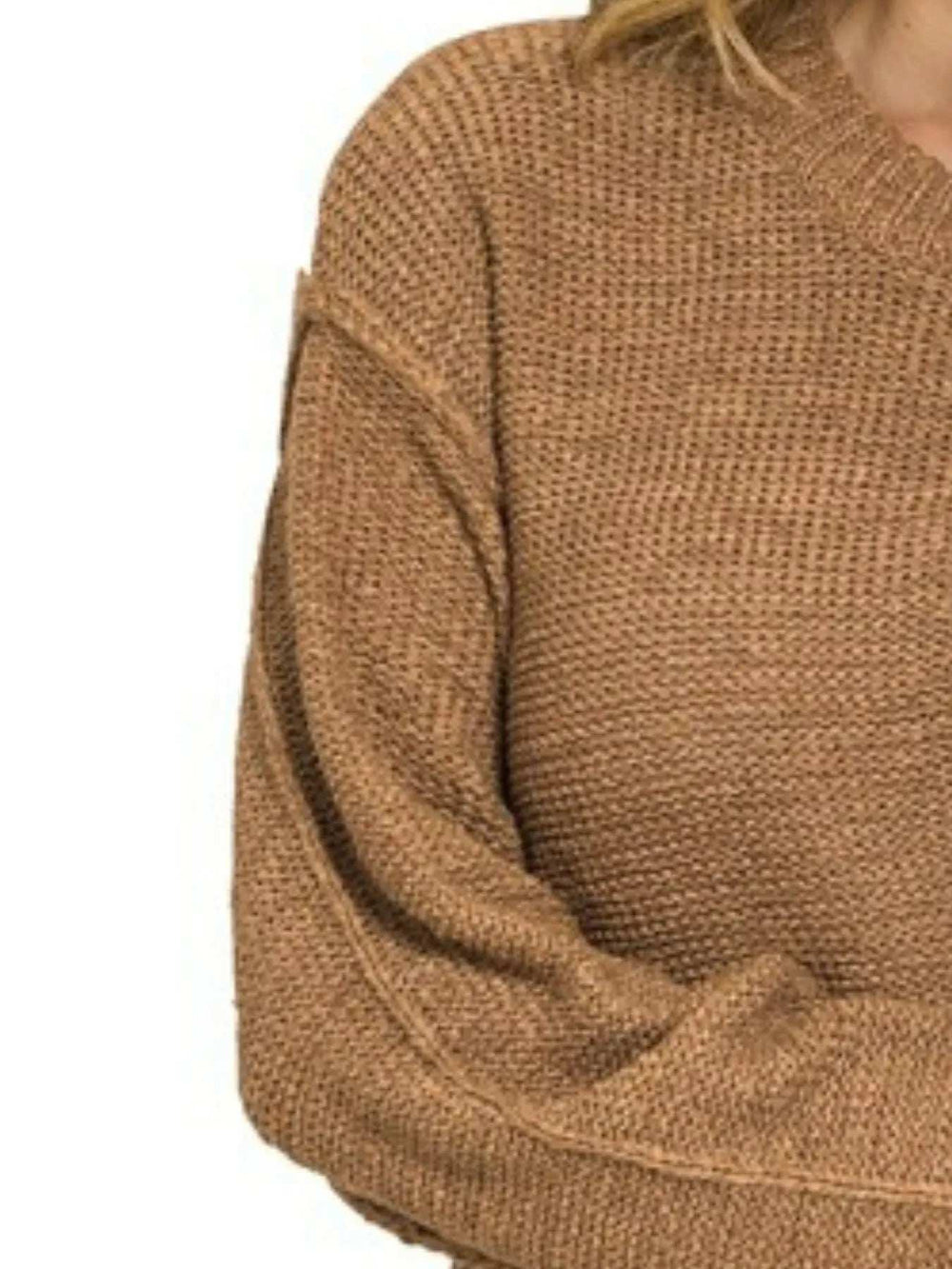 Zenana Exposed Seam Round Neck Sweater - Trendsi - Flyclothing LLC