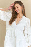 ADORA Lace Detail Tiered Eyelet V-Neck Babydoll Dress - Trendsi - Flyclothing LLC