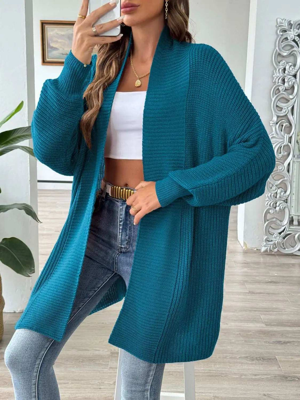 Open Front Long Sleeve Cardigan - Trendsi - Flyclothing LLC