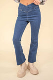 VERY J Washed Denim Stretchy Crossover Waist Leggings - Trendsi - Flyclothing LLC