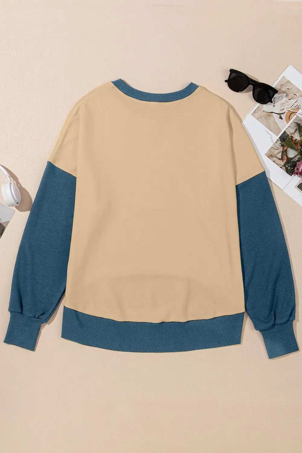 Contrast Round Neck Long Sleeve Sweatshirt - Trendsi - Flyclothing LLC