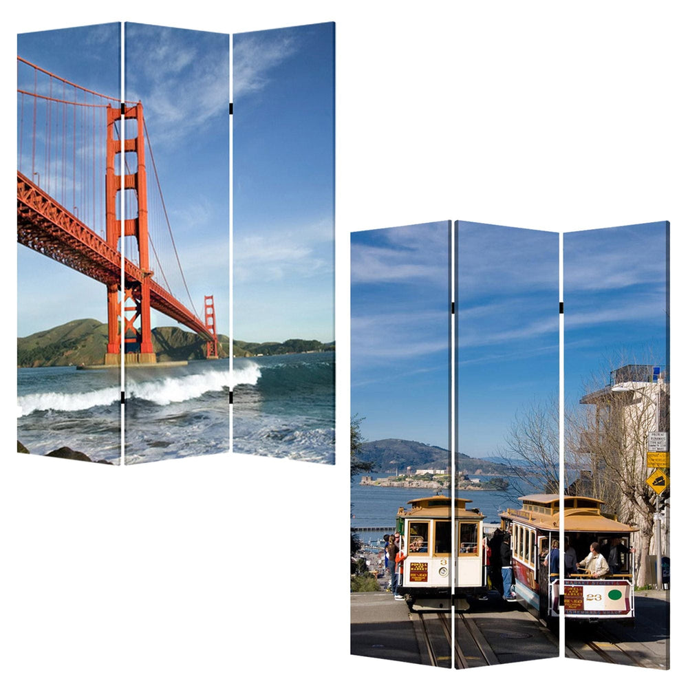 48" X 72" Multi Color Wood Canvas San Francisco Screen - Homeroots