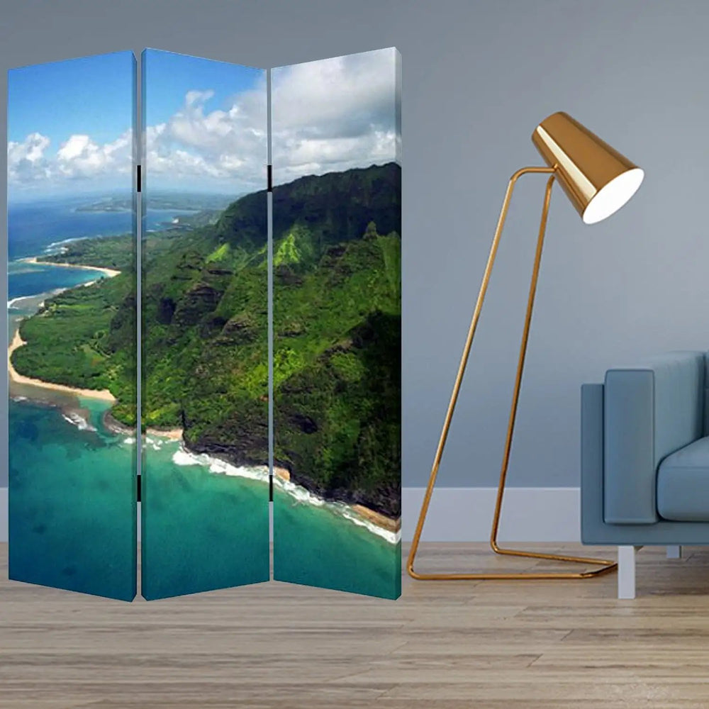 48 X 72 Multi Color Wood Canvas Palm Tripical Screen - Homeroots - Flyclothing LLC