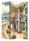48 X 72 Multi Color Wood Canvas Seaside Town Slate Screen - Homeroots - Flyclothing LLC