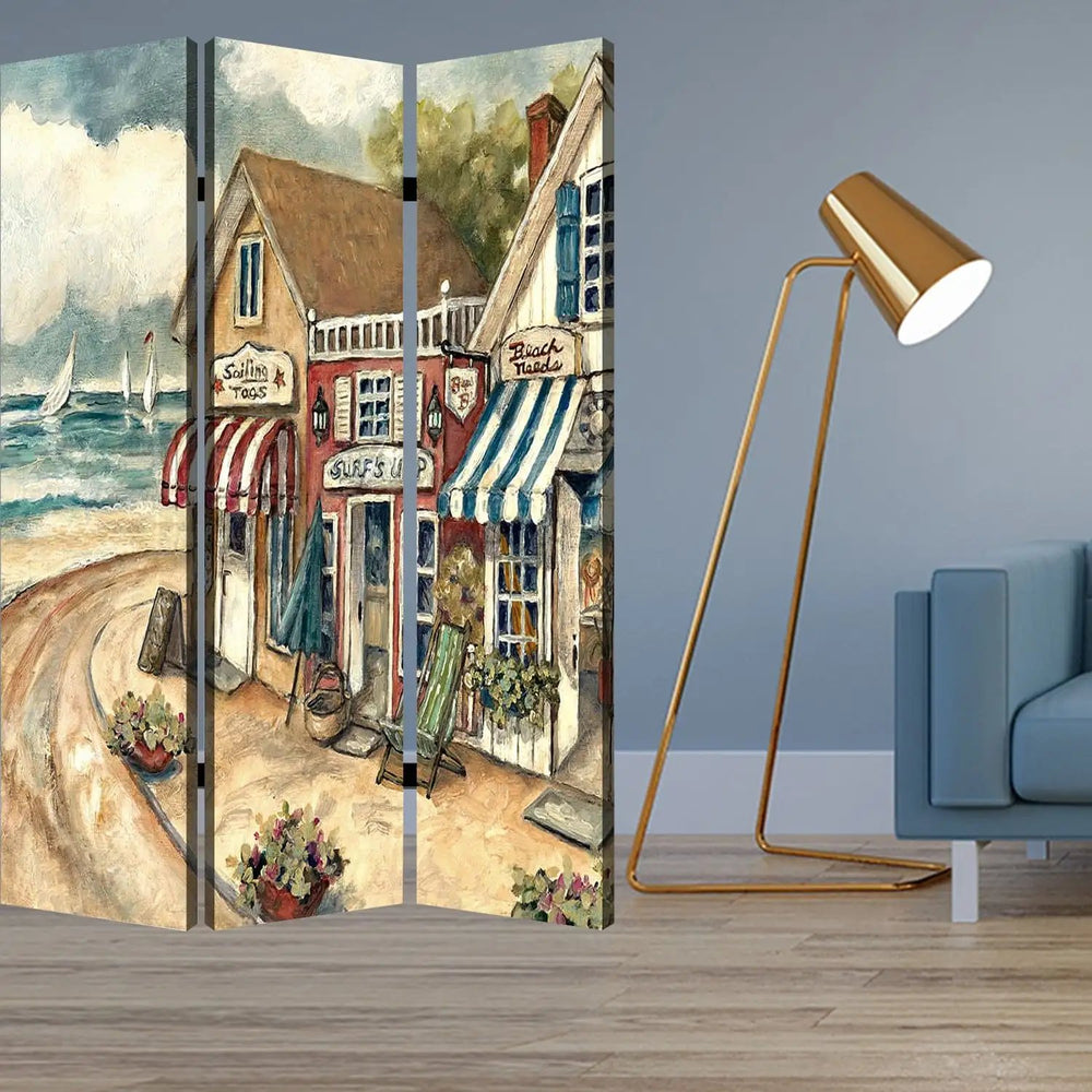 48 X 72 Multi Color Wood Canvas Seaside Town Slate Screen - Homeroots - Flyclothing LLC