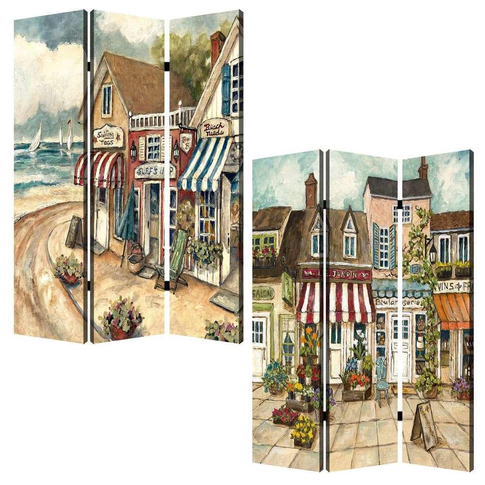 48 X 72 Multi Color Wood Canvas Seaside Town Slate Screen - Homeroots - Flyclothing LLC