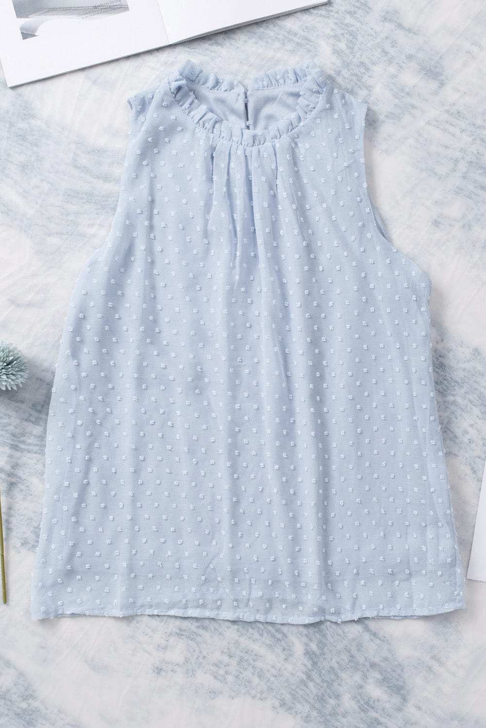 Frill Swiss Dot Round Neck Tank - Trendsi - Flyclothing LLC