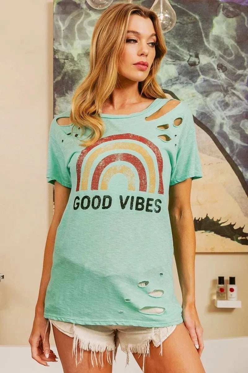 BiBi Cotton Slub Laser Top American Cow Boy Graphic - Trendsi - Flyclothing LLC