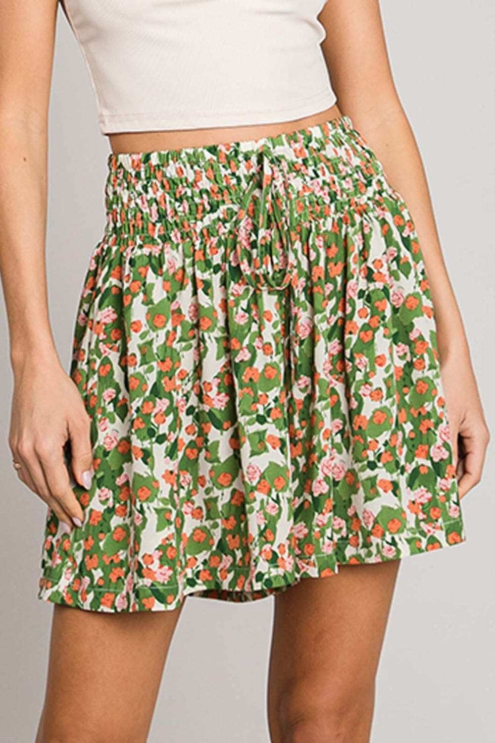 Cotton Bleu by Nu Label Floral Printed Smocked Waist Skorts - Trendsi - Flyclothing LLC