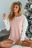 BiBi Cable Sweater Knit Top with Contrast Puff Sleeve - Trendsi - Flyclothing LLC