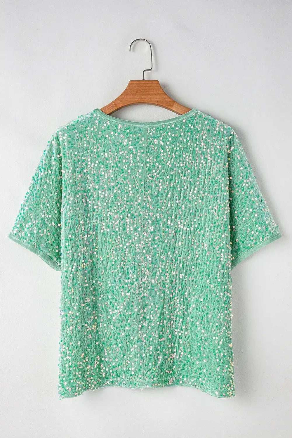 Layered Sequin V-Neck Half Sleeve Top - Trendsi - Flyclothing LLC