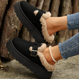 Fuzzy Trim Buckle Platform Slippers - Trendsi - Flyclothing LLC