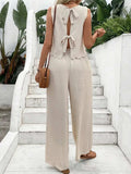 Tie Back Round Neck Top and Pants Set - Trendsi - Flyclothing LLC