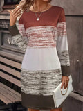 Color Block Round Neck Long Sleeve Dress - Trendsi - Flyclothing LLC