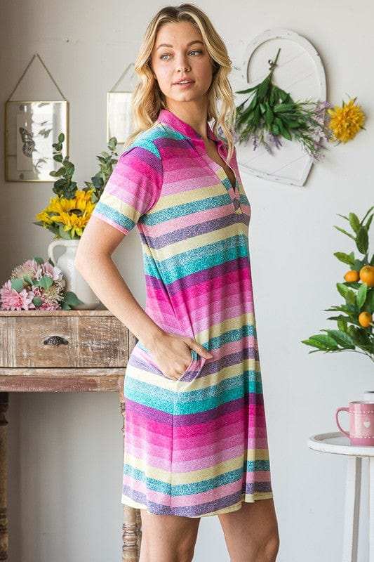 Heimish Full Size Striped Short Sleeve Mini Tee Dress Plus Size - Trendsi - Flyclothing LLC