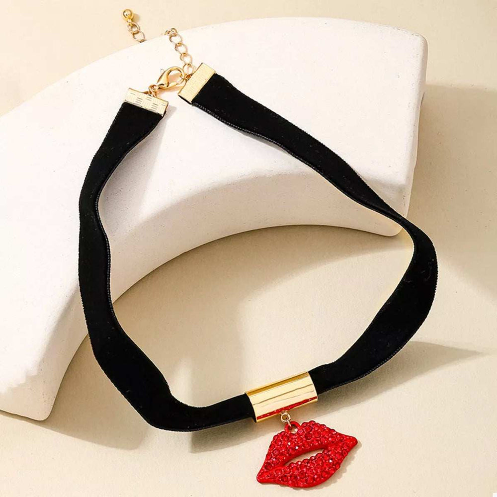 Rhinestone Lip Earrings and Necklace Jewelry Set - Trendsi - Flyclothing LLC