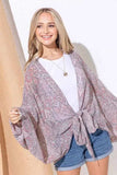 And The Why Sheer Front Tie Knot Oversized Kimono Wrap Cover Up - Trendsi - Flyclothing LLC