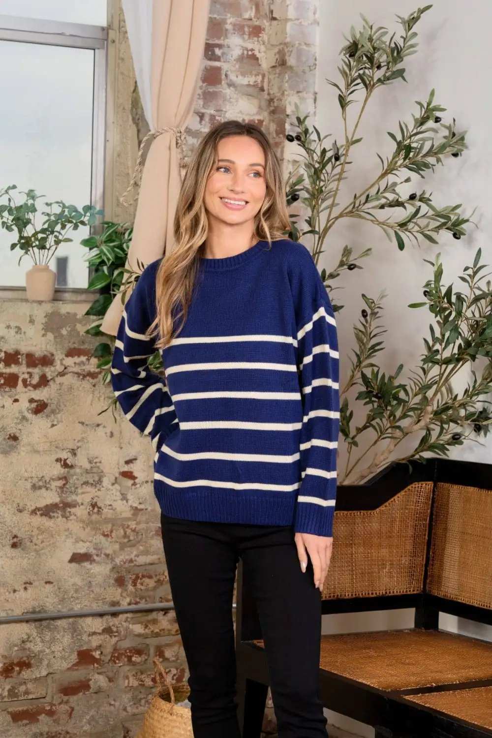 Sew In Love Striped Round Neck Sweater - Trendsi - Flyclothing LLC