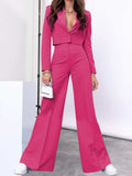 Lapel Collar Cropped Top and Wide Leg Pants Set - Trendsi - Flyclothing LLC