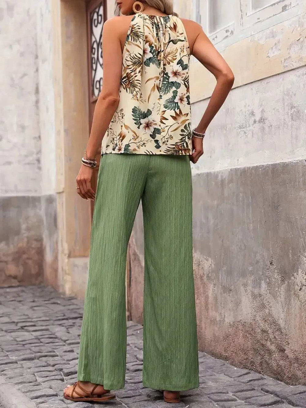 Printed Tank Top and Wide Leg Pants Set - Trendsi - Flyclothing LLC