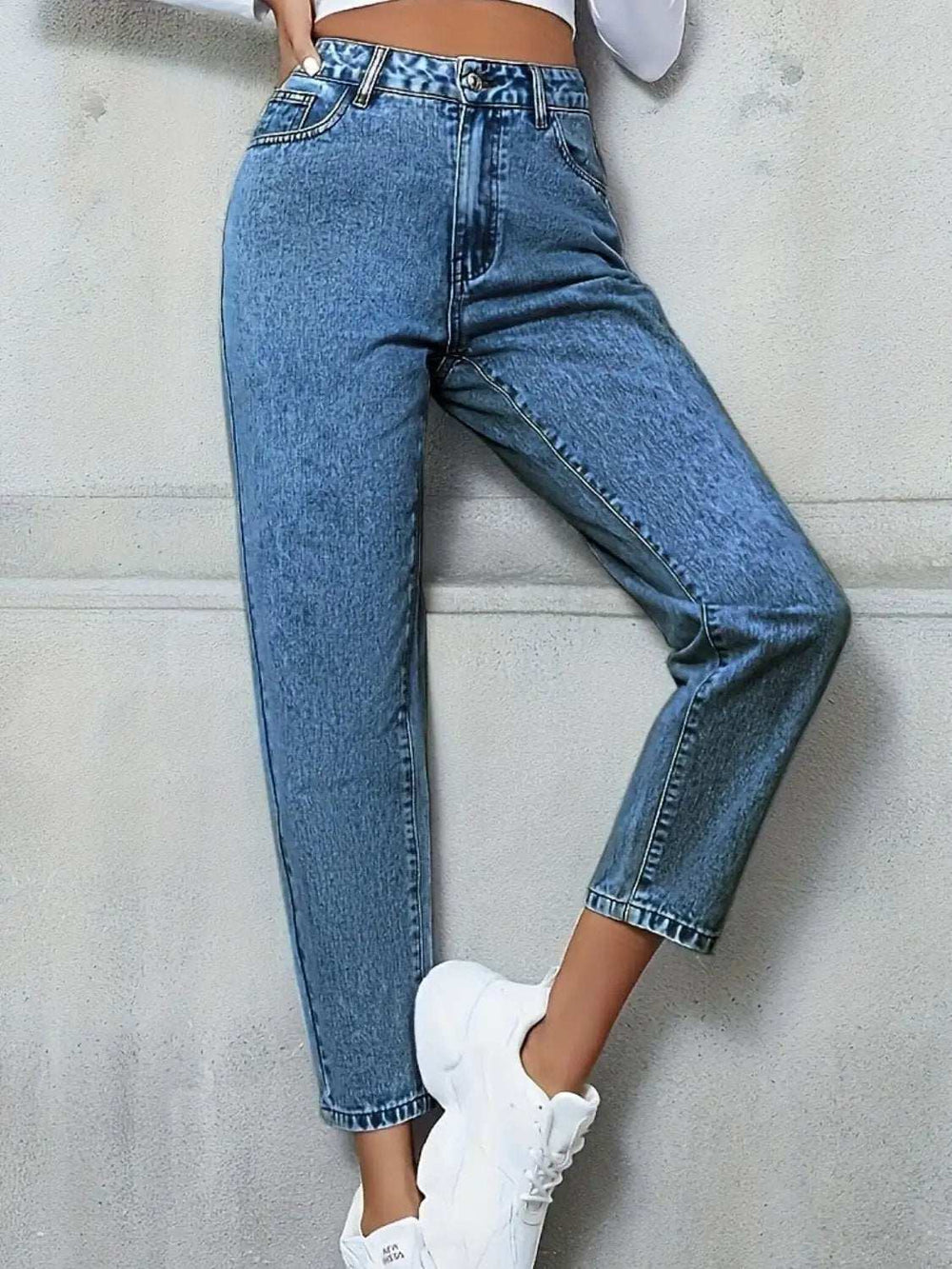 Pocketed Straight Leg Jeans - Trendsi - Flyclothing LLC