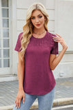 Smocked Round Neck Short Sleeve T-Shirt - Trendsi - Flyclothing LLC