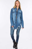 American Bazi Distressed Frayed Hem Denim Jacket - Trendsi - Flyclothing LLC