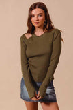 SO ME Rib Knit Top with Shoulder Cut Out - Trendsi - Flyclothing LLC