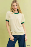 Umgee Puff Sleeve Knit Top with Contrast Rib Trim - Trendsi - Flyclothing LLC