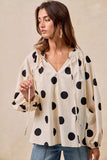 BiBi Polka Dot Exaggerated Balloon Sleeves Blouse - Trendsi - Flyclothing LLC