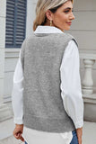 Button Down V-Neck Sweater Vest - Trendsi - Flyclothing LLC