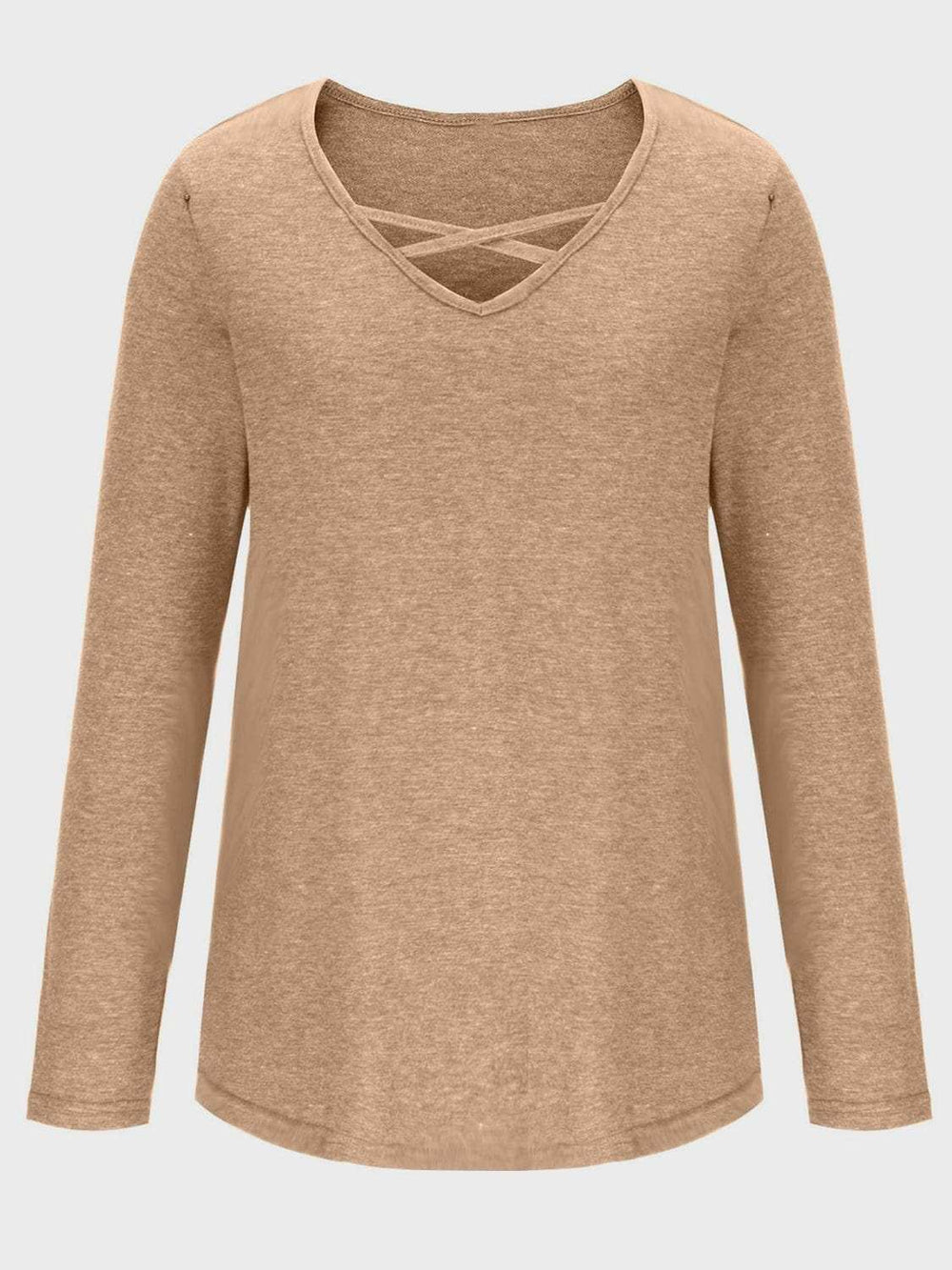 Crisscross V-Neck Long Sleeve T-Shirt - Trendsi - Flyclothing LLC