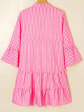 Stripe Flare Sleeve Half Placket Tiered Flowy Mini Dress - Trendsi - Flyclothing LLC
