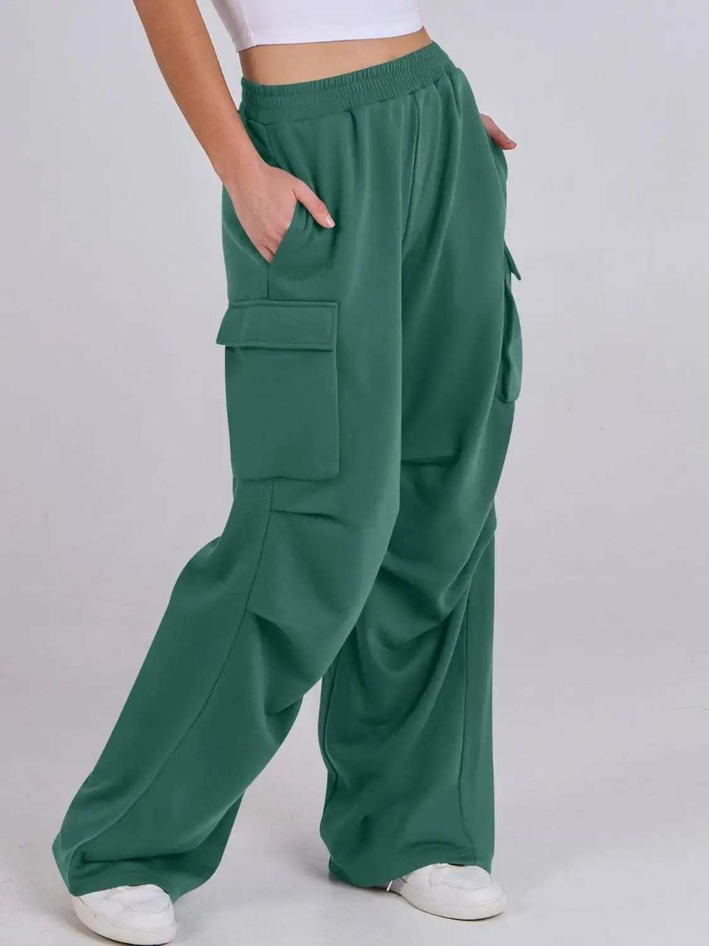 Elastic Waist Wide Leg Pants with Pockets - Trendsi - Flyclothing LLC