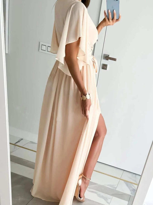 Flutter Sleeve Surplice Tie Waist Dress - Trendsi - Flyclothing LLC