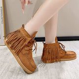 Fringe Studded Round Toe Canvas Boots - Trendsi - Flyclothing LLC