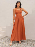 Crisscross Back Smocked Square Neck Maxi Dress - Trendsi - Flyclothing LLC