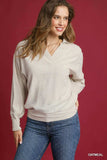 Umgee Linen Long Sleeves Elastic Hem Blouse - Trendsi - Flyclothing LLC